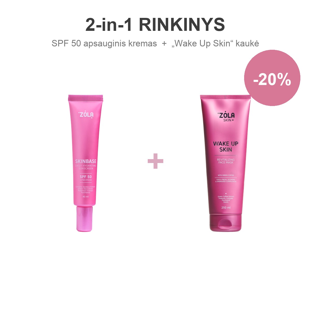 2-in-1 pasiūlymas: SPF 50 apsauginis kremas + Atgaivinanti kaukė „Wake Up Skin“
